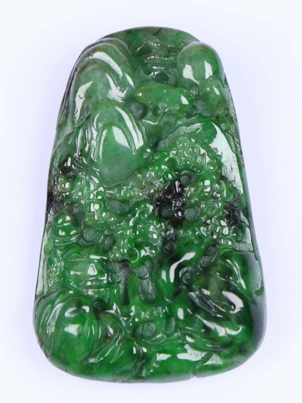 18K Solid Gold Green jadeite landscape Pendant Certified 100% natural A 山水风景